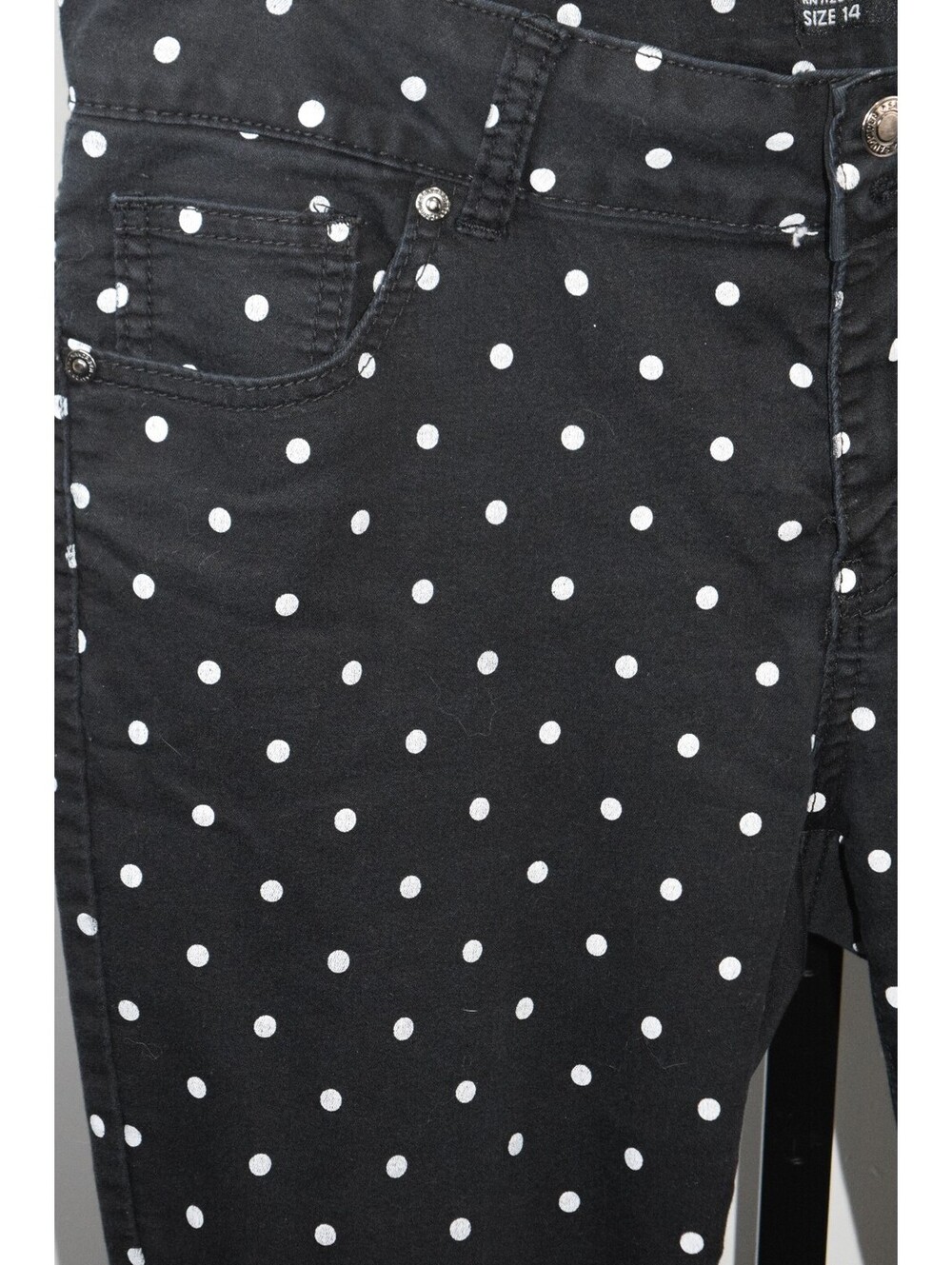 Sandpiper Black Polka Dot Skinny Jeans Size 14 Goth Whimsigoth - Picture 4 of 6